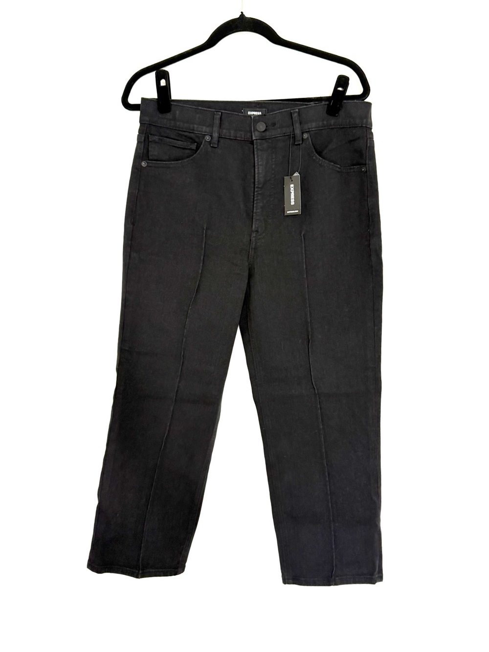 Express Black Super High Rise Straight Leg Jeans 10P NWT Dart Seam Ankle Crop